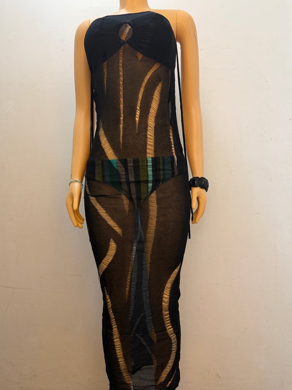 PrettyLittleThing Black Sheer Knit Bodycon Dress  fits S/M/ L
